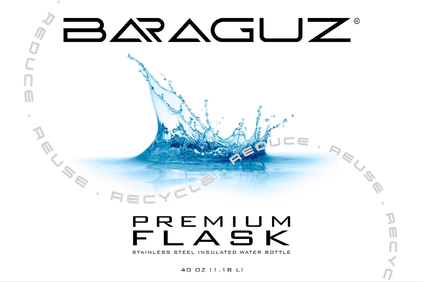 Baraguz (Arctic Blue) Premium Flask - 40 oz Wide Mouth w/ Straw Lid - Baraguz