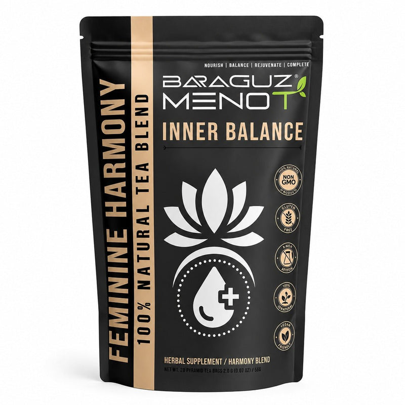 Baraguz Meno+ Feminine Harmony Blend Herbal Tea w/ Raspberry Leaf, Chamomile + Ashwagandha 30 Tea Bags - Baraguz