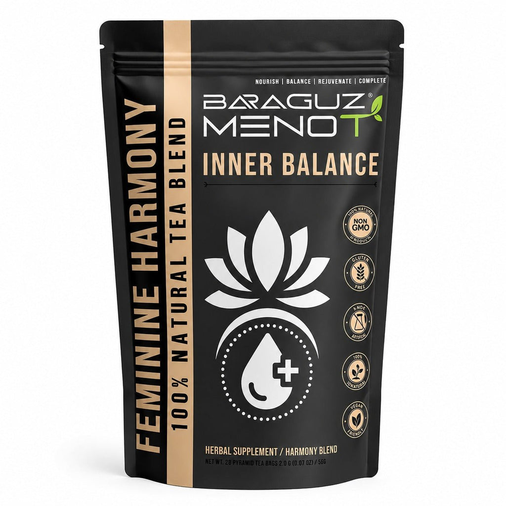 Baraguz Meno+ Feminine Harmony Blend Herbal Tea w/ Raspberry Leaf, Chamomile + Ashwagandha 30 Tea Bags - Baraguz