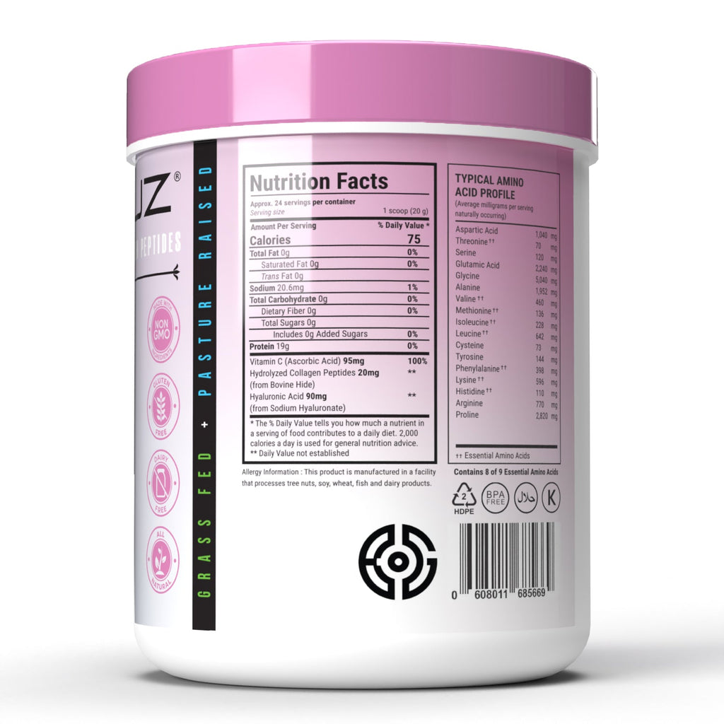 Baraguz Premium Bovine Collagen Peptides w/ Hyaluronic Acid + Vitamin C (Type I & III Collagen Powder)