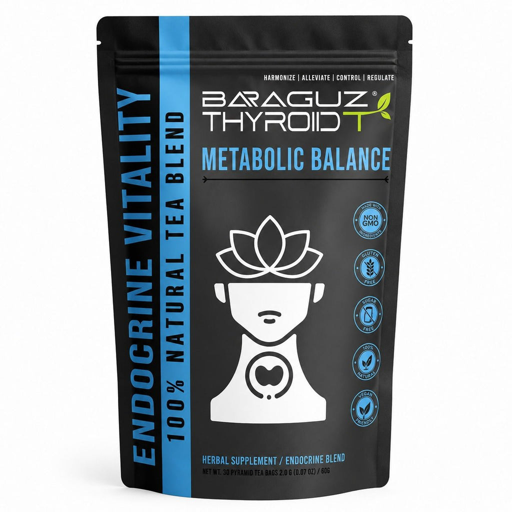 Baraguz Thyroid+ Metabolic Balance Herbal Tea w/ Ashwagandha, Tulsi & Lemon Balm | 30 Pyramid Tea Bags - Baraguz