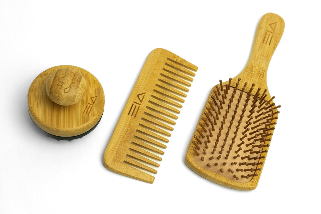 Bundle of EIA Bamboo Scalp Massager, Paddle Brush and Comb - Baraguz