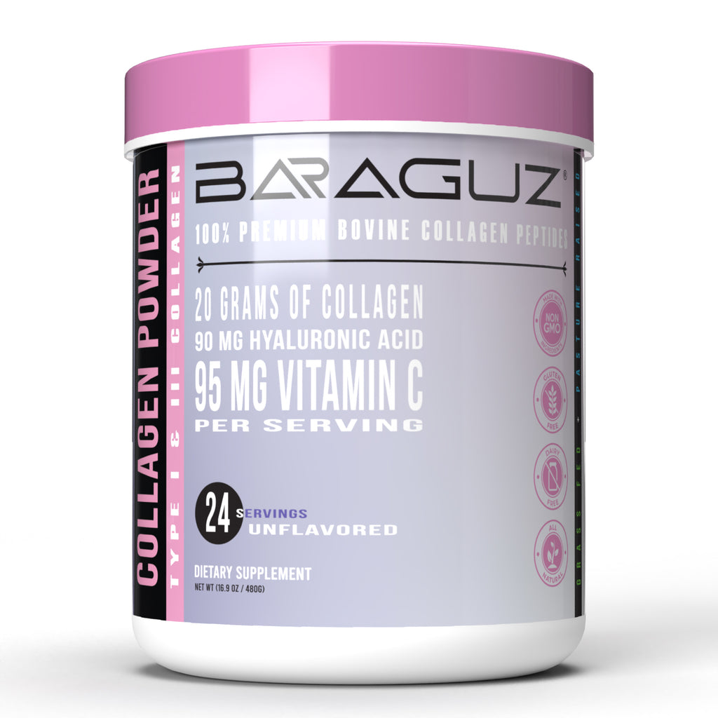 Baraguz Premium Bovine Collagen Peptides w/ Hyaluronic Acid + Vitamin C (Type I & III Collagen Powder)